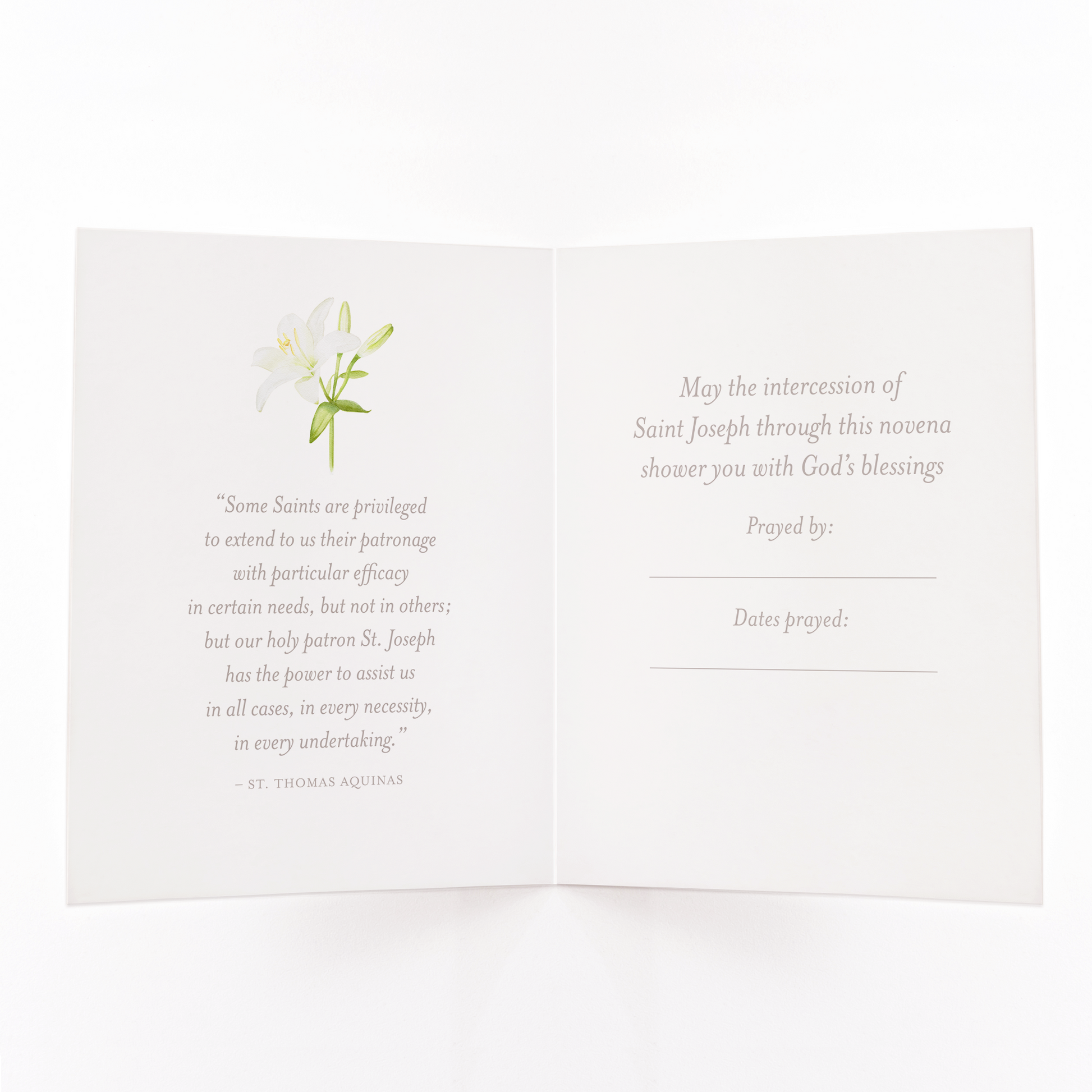 St. Joseph Novena Card - inside view